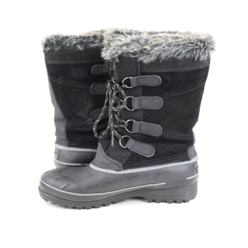 KHOMBU Women's Black Leather Rubber Winter Snow Boots Fleece Lined Mid Calf 7 - Picture 6 of 14